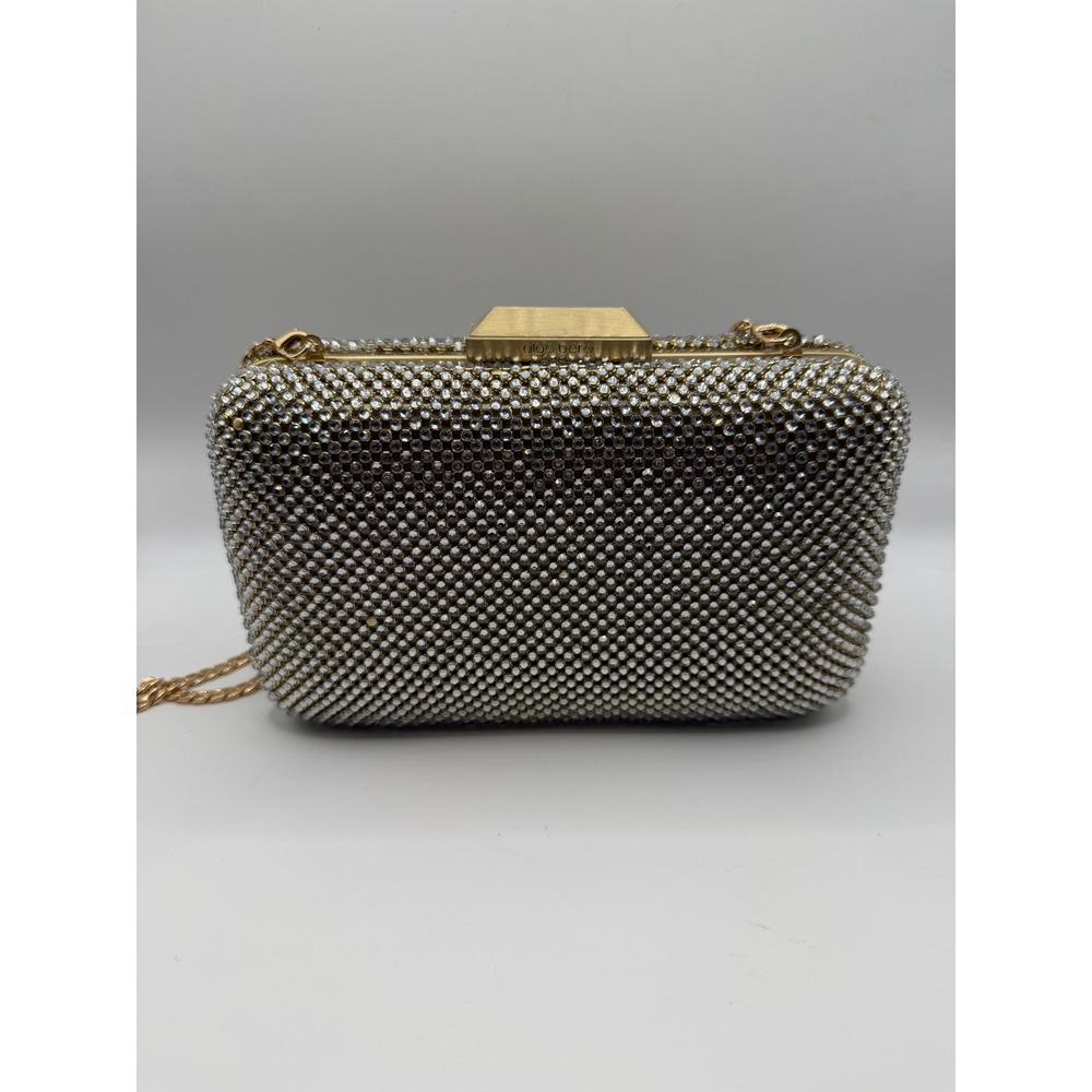 Olga Berg Mesh Rhinestone Clutch Evening Bag Gold Chain Shoulder Bag NWOT